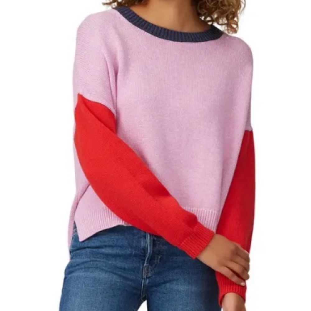 525 America Pink Sweater with Red Sleeves and Navy Trim